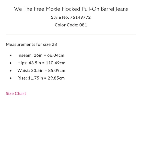 We the Free Blue Moxie Flocked Pull-On Barrel Jeans size 28 NWOT - Picture 4 of 11